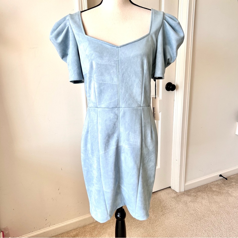 NWT HAUTE MONDE Velvet-Like Pleated Puff Shoulder Sheath Dress—SZ. XL